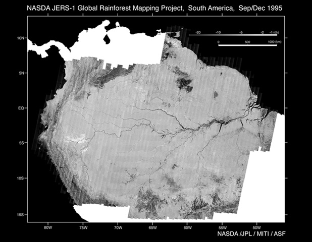 JERS-1 SAR mosaic image of South America.