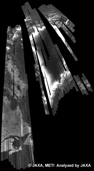 Fig. 10: PALSAR 500m Browse Mosaic (FBS/HH Ascending) of GREENLAND for cycle40 (Dec. 16, 2010 ~ Jan. 30, 2011).