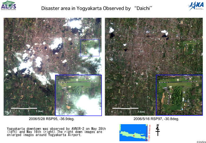 Disaster area in Yogyakarta, Indonesia observed by AVNIR-2