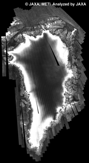 Fig. 2: PALSAR 500m Browse Mosaic of Greenland for cycle31 (Oct. 28, 2009 ~ Dec. 12, 2009).
