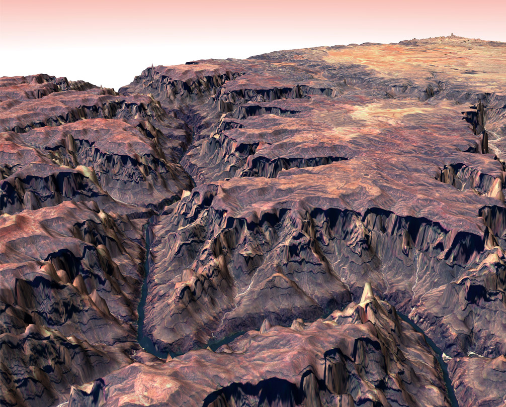 Pan-sharpen image with generated digital surface model (DSM) using PRISM(on Jun. 18, 2006) and AVNIR-2(on May 10, 2006) images over Grand Canyon, U.S.A. (Enlarged Image).