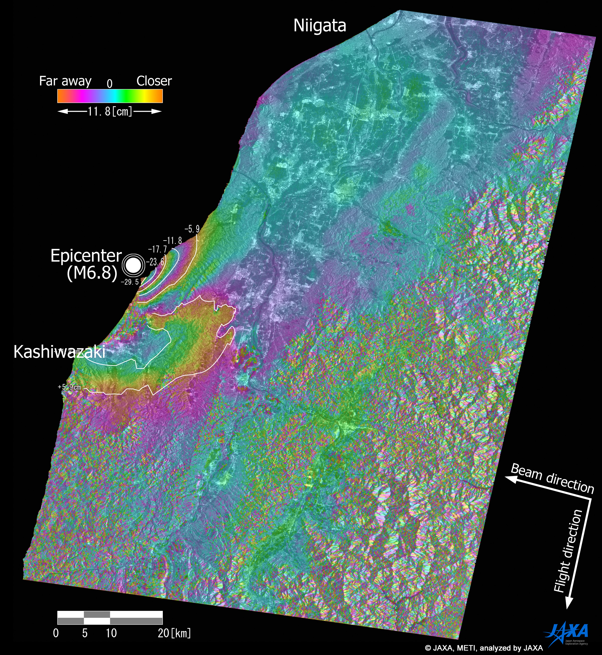 How to Look at Diastrophism Image (Observation Results of the Advanced Land Observing Satellite "Daichi" (ALOS) relating to 2007 Niigata-ken Chuetsu Offshore Earthquake)