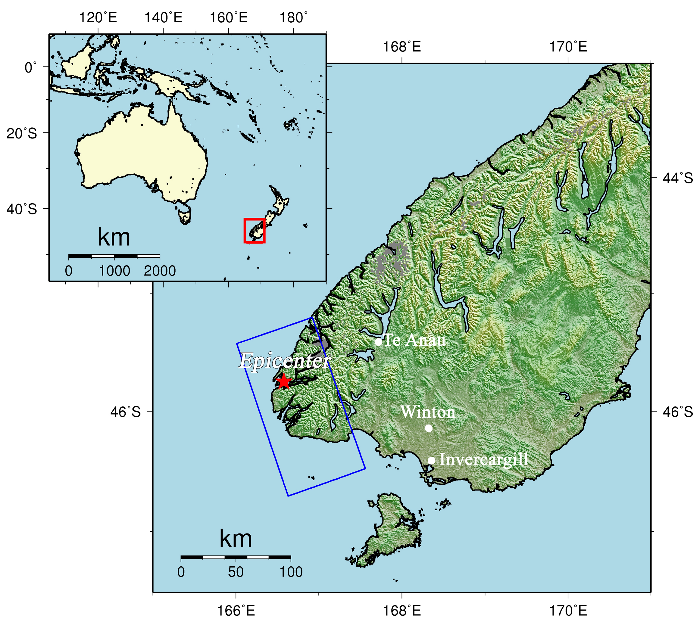 Observation Results of ALOS/PALSAR Relating to the Magnitude 7.6 Earthquake in the South Island, New Zealand, on July 2009 - Fig. 2 Overall view of the observation area.