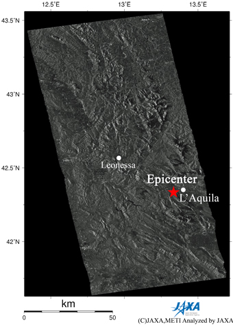 Figure 1 right is a PALSAR amplitude image acquired after the earthquake indicating an observation field of 700km from south to north.