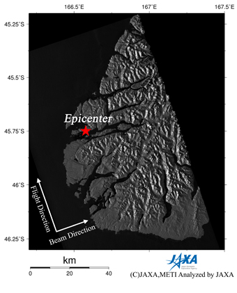Figure 1 right is a PALSAR amplitude image acquired after the earthquake indicating an observation field of 100km from south to north.