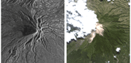 AVNIR-2とPALSARが5月16日11時40分(日本時間)頃に観測したムラピ山