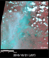 陸域観測技術衛星「だいち」搭載センサ、アブニール・ツーで観測されたタイ・Chainarai付近の河川氾濫の様子(約18km×18kmのエリア、災害後2010年10月21日観測)