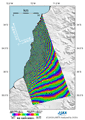 2010年2月27日15時34分頃(日本時間)に発生したチリ中部の沿岸地震に伴う地殻変動を検出するため、陸域観測技術衛星「だいち」(ALOS)搭載のLバンド合成開口レーダ(PALSAR；パルサー)により地震後の観測画像(2010年3月9日)と地震前(2009年10月22日)に取得した同じ軌道からの画像を使用して作成した差分干渉処理画像