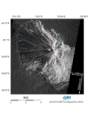 陸域観測技術衛星「だいち」(ALOS)搭載のLバンド合成開口レーダ(PALSAR；パルサー)により観測された千島列島マツア島サリュチェフ火山,(左)2009年6月19日(噴火後)のPALSAR強度画像。(右)2007年3月14日(噴火前)のPALSAR強度画像。