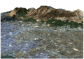 PRISMとAVNIR-2による阿蘇山のパンシャープン画像と鳥瞰図