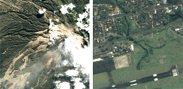 PRISMとAVNIR-2によるムラピ山、ジョクジャカルタのパンシャープン画像