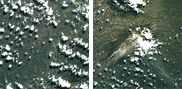 PRISMとAVNIR-2によるムラピ山、ジョクジャカルタ（インドネシア・ジャワ島）のパンシャープン画像 (2006年6月12日)