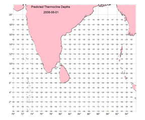 Predicted thermocline depth map of Indian Ocean (2008-06-01)