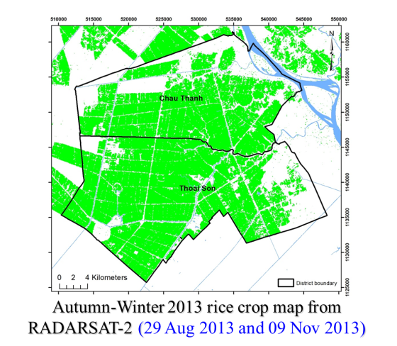 Autumn - Winter (AW) 2013 rice crop map from RADARSAT-2 (Aug. 29, and Nov. 09, 2013