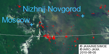 モスクワ付近の拡大図(原図は図 3)森林火災の様子