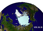 人工衛星がとらえた融解最小時期の北極海氷分布(1979年)