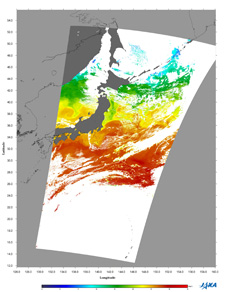 Terra/MODISによって観測された海面水温(2013年10月13日蛇行後)