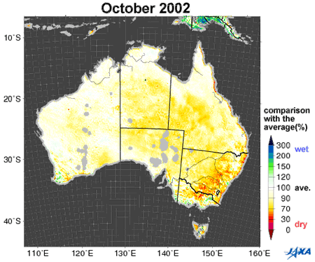 Changes in soil moisture in October from 2002 to 2010