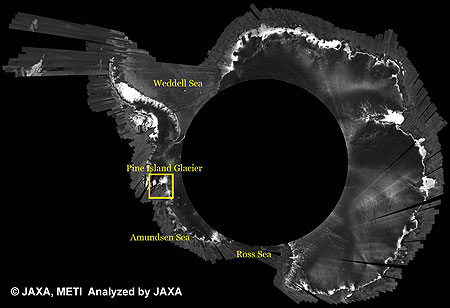 Antarctica mosaic image of Phased Array type L-band Synthetic Aperture Radar (PALSAR) obtained from September 15–October 30, 2010