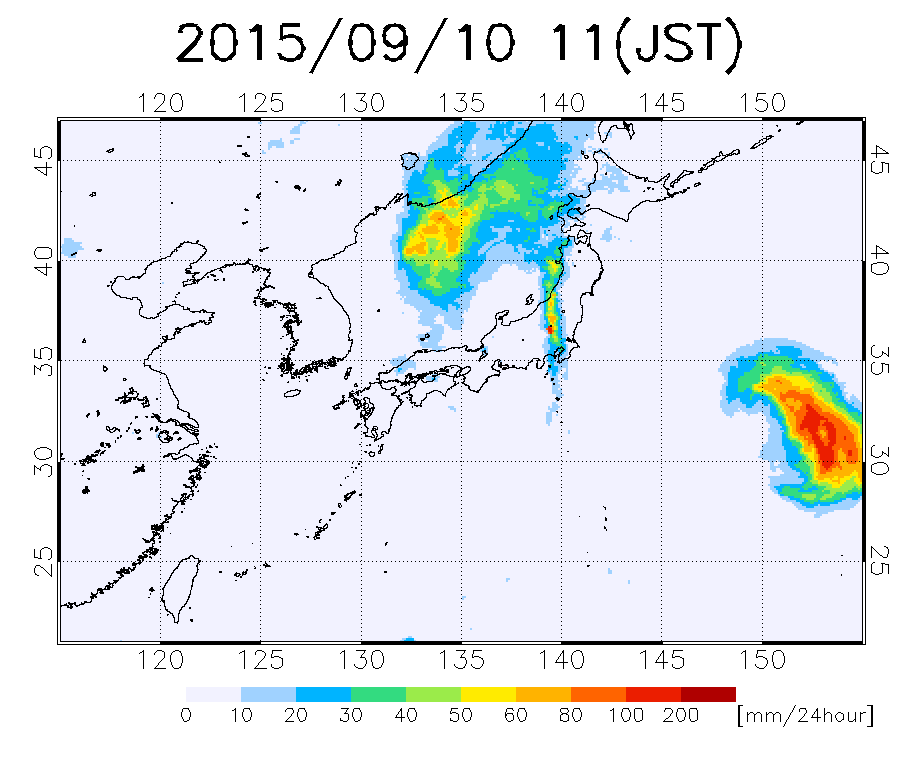 2015年9月9日12時～9月10日11時（日本時間）までの24時間積算降雨量