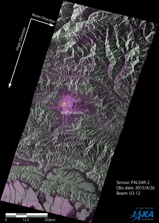 Fig.2: The overall image observed by PALSAR-2 (red: HH, green: HV, blue: HH)