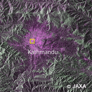 The overall image of Nepal observed by PALSAR-2 (red: HH, green: HV, blue: HH)