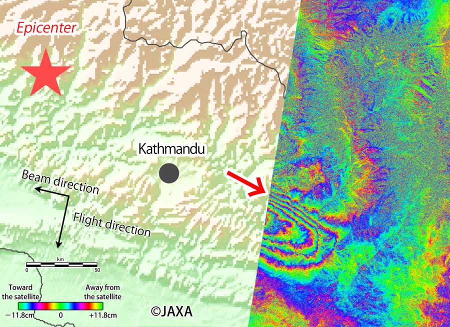 Fig.2: Deformation fringe pattern caused by the earthquake.