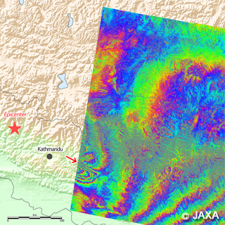 Interferometric analysis result from the PALSAR-2 data acquired between pre- (Mar. 31) and post- (Apr. 28) seismic.