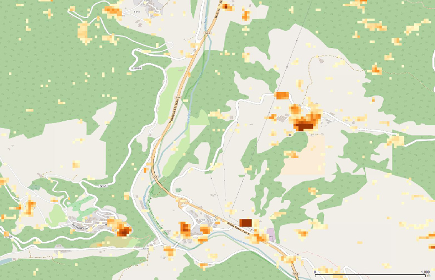 Fig.4: Damage proxy map of Illica generated by the interferometric coherence change analysis.