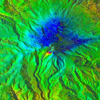 3D view of DInSAR result around the volcanic crater at Mt. Ontake.