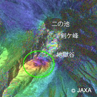 PALSAR-2による御嶽山山頂付近の地殻変動図