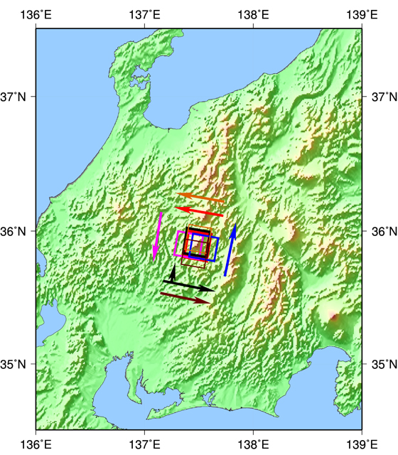 図2:今回の解析で用いた観測画像の範囲と飛行方向（観測方向)