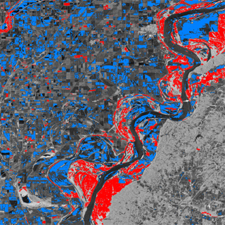 「だいち2号」搭載PALSAR-2観測画像による2016年1月6日の浸水域の推定図