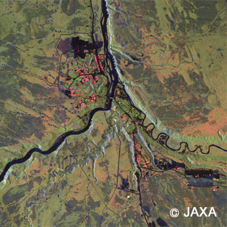 カナダ・アルバータ州フォートマクマレー付近の火災後のPALSAR-2観測画像 (2016年5月9日)