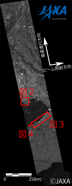 2014年6月22日のPALSAR-2観測画像（高分解能[3m]単偏波モード、オフナディア角35.4度）