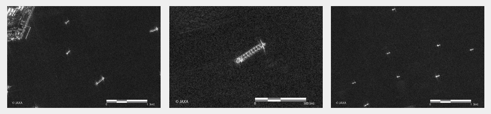 Figure 3. Example images of identified ships (The left, center, and right images are from the red boxes (a), (b), and (c) in Figure 2, respectively.)