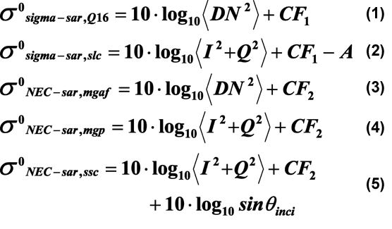 Conversion of the DN to sigma-naught(L-band pi-SAR for SIGMA-SAR and NEC-SAR)