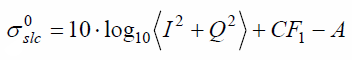 Conversion from digital number (DN) to the backscattering coefficient (sigma-naught) (dB) can be done by the following equations.