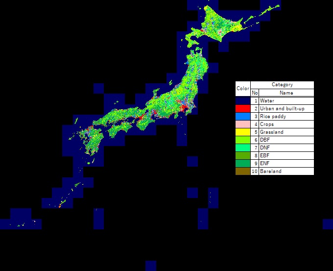 Figure 1: HRLULC map throughout Japan (ver.16.09)
