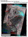 Observation Results of ALOS/PALSAR Color composite of the PALSAR ScanSAR mosaic: Red for before the disaster, Green and Blue for after the disaster in Pakistan.