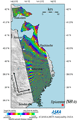 Observation Results of ALOS/PALSAR Relating to the Magnitude-9.0 huge Earthquake in Tohoku-Kanto district in Japan, on March 11, 2011 (UTC). Figure is an interferogram generated from PALSAR data acquired before (October 28, 2010) and after (March 15, 2011) the earthquake using the DInSAR technique.