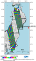 Observation Results of ALOS/PALSAR Relating to the Magnitude-9.0 huge Earthquake in Tohoku-Kanto district in Japan, on March 11, 2011 (UTC). Figure is two tracks of interferograms (path: 402 and 405) generated from PALSAR data acquired before and after the earthquake using the DInSAR technique.