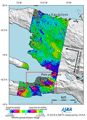 Observation Results of ALOS/PALSAR Relating to the Magnitude 7.0 Earthquake in Republic of Haiti, Central America, on Jan. 12, 2010 (UTC). Figure is an interferogram generated from PALSAR data acquired before (2009/3/9) and after (2010/1/25) the earthquake using the DInSAR technique.