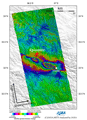 Observation Results of ALOS/PALSAR Relating to the magnitude 6.9 Earthquake in southern Qinghai, China, on April 13, 2010 (UTC). Figure is an interferogram generated from PALSAR data acquired before (Jan. 15, 2010) and after (Apr. 17, 2010) the earthquake using the DInSAR technique.