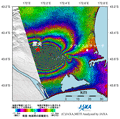 Observation Results of ALOS/PALSAR Relating to the Magnitude-7.0 Earthquake in the South Island of New Zealand, on September 4, 2010 (UTC). Figure is an interferogram generated from PALSAR data acquired before (March 5, 2008) and after (September 11, 2010) the earthquake using the DInSAR technique.