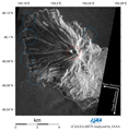 Observation Results of ALOS/PALSAR Relating to the Eruption at Sarychev Peak, Kuril Islands, in June 2009. Figure is PALSAR amplitude images acquired after (left: 2009/6/19) the eruption.