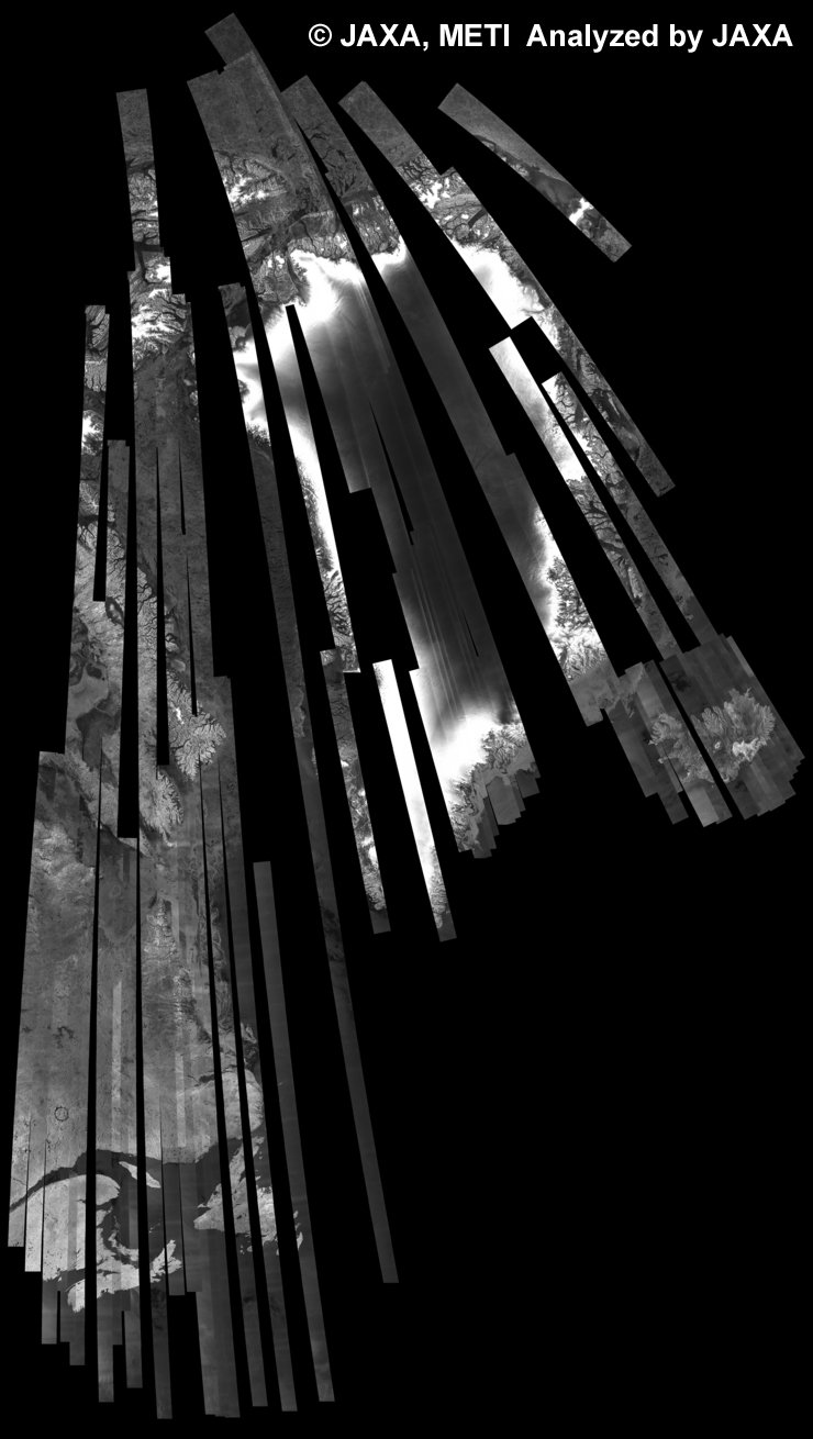 Fig. 6: PALSAR 500m Browse Mosaic of GREENLAND for cycle33 (Jan. 28, 2010 ~ Mar. 14, 2010).