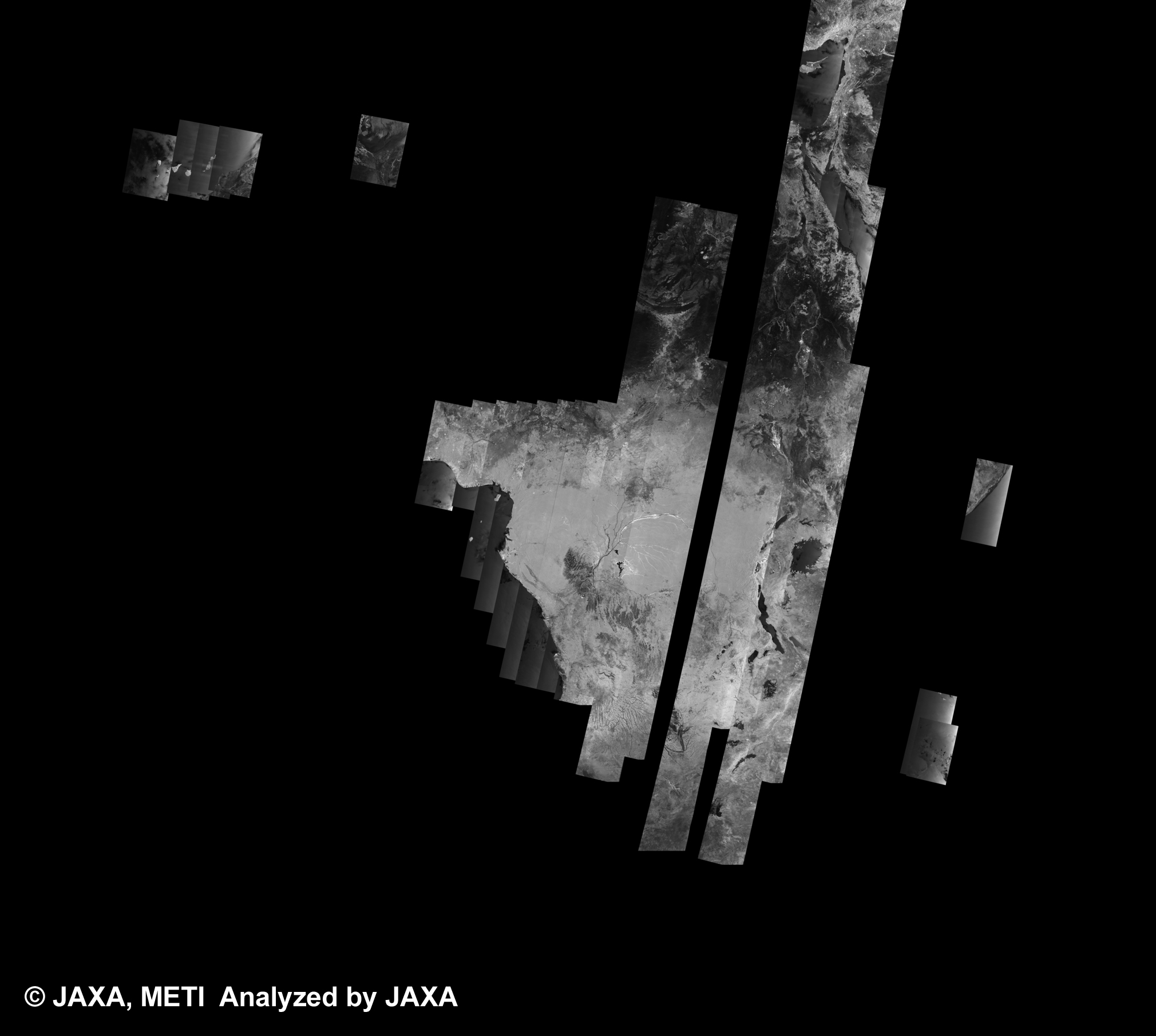 Fig. 2: PALSAR 500m Browse Mosaic(WB1/HH) of AFRICA for cycle34 (Mar. 15, 2010 ~ Apr. 29, 2010).