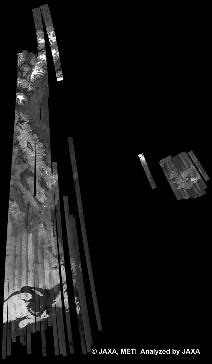 Fig. 13: PALSAR 500m Browse Mosaic (FBS/HH) of GREENLAND for cycle34 (Mar. 15, 2010 ~ Apr. 29, 2010).