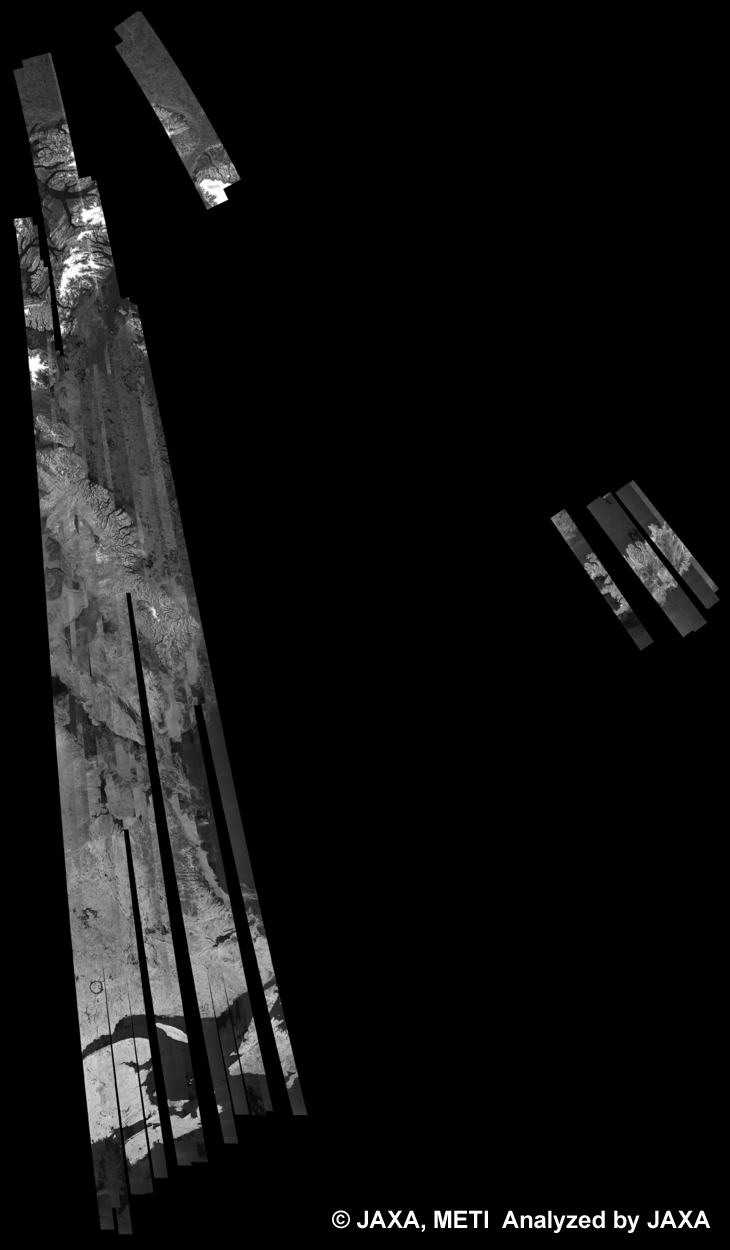 Fig. 11: PALSAR 500m Browse Mosaic (FBD/HH) of GREENLAND for cycle35 (Apr. 30, 2010 ~ Jun. 14, 2010).